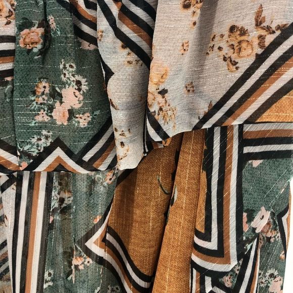 Lovestitch Patchwork Mixed Print Open Shoulder Long Sleeve Top size Medium - Picture 6 of 14